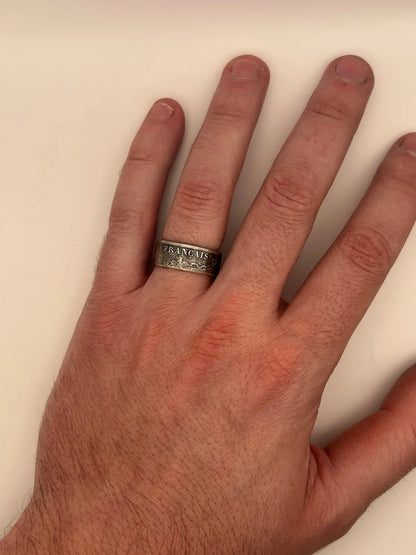 Bague pièce de monnaie 2 francs Napoléon III en argent massif MONNAIA