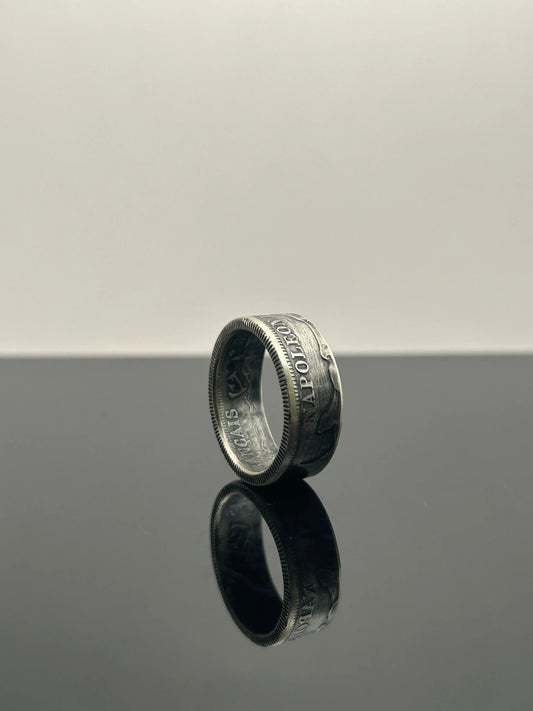 Bague pièce de monnaie 2 francs Napoléon III en argent massif MONNAIA
