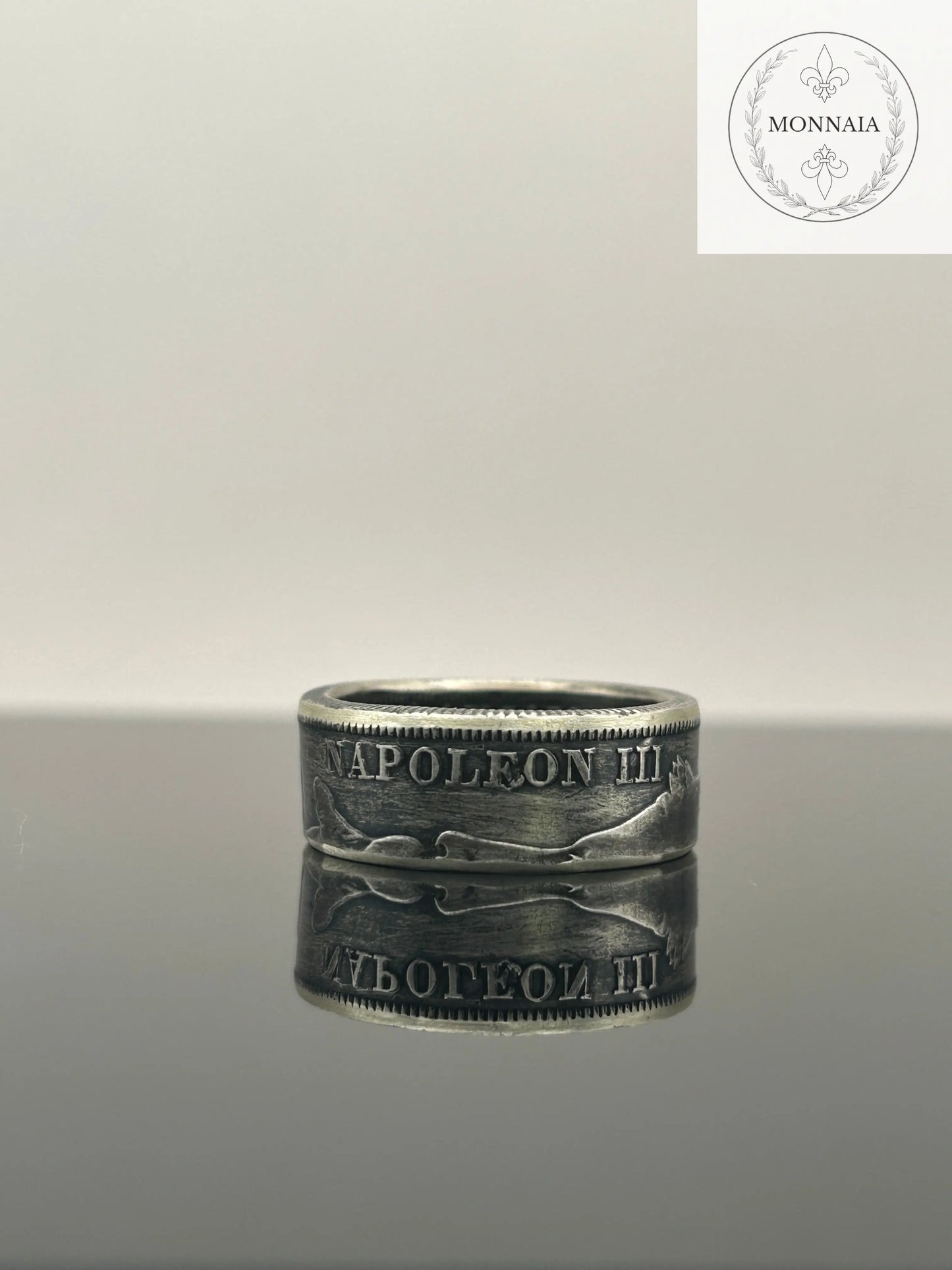 Bague pièce de monnaie 2 francs Napoléon III en argent massif MONNAIA