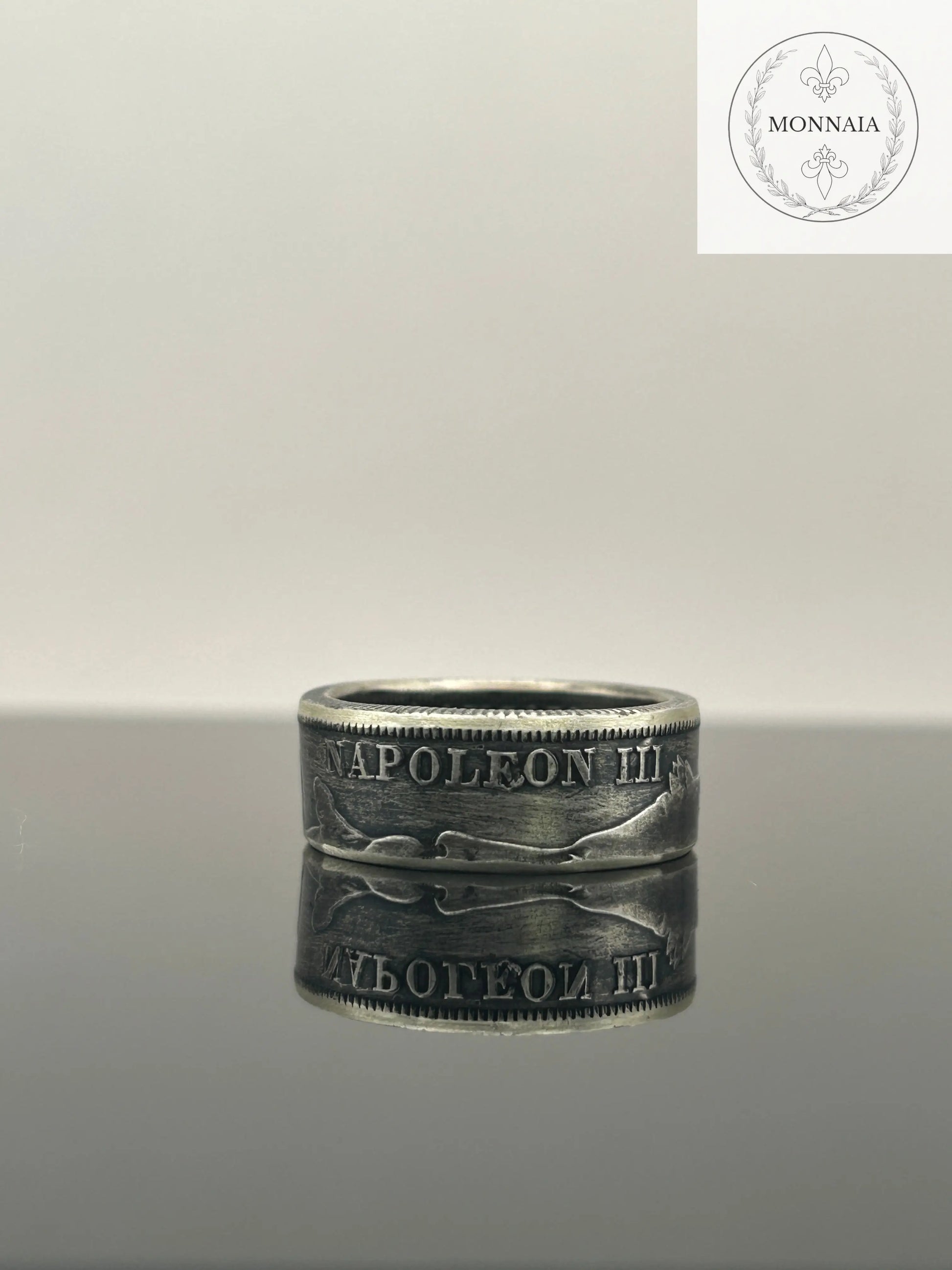 Bague pièce de monnaie 2 francs Napoléon III en argent massif MONNAIA