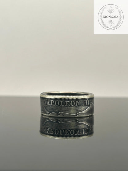 Bague pièce de monnaie 2 francs Napoléon III en argent massif MONNAIA