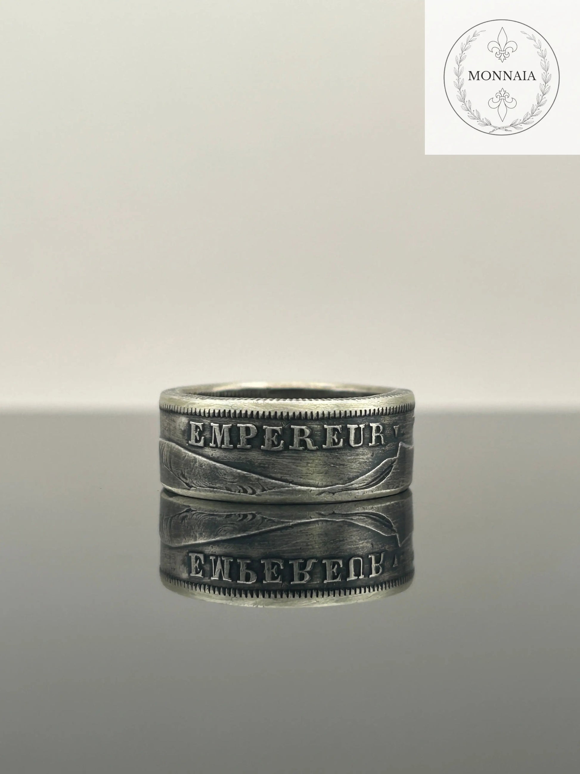Bague pièce de monnaie 2 francs Napoléon III en argent massif MONNAIA