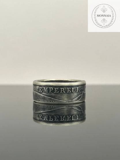 Bague pièce de monnaie 2 francs Napoléon III en argent massif MONNAIA