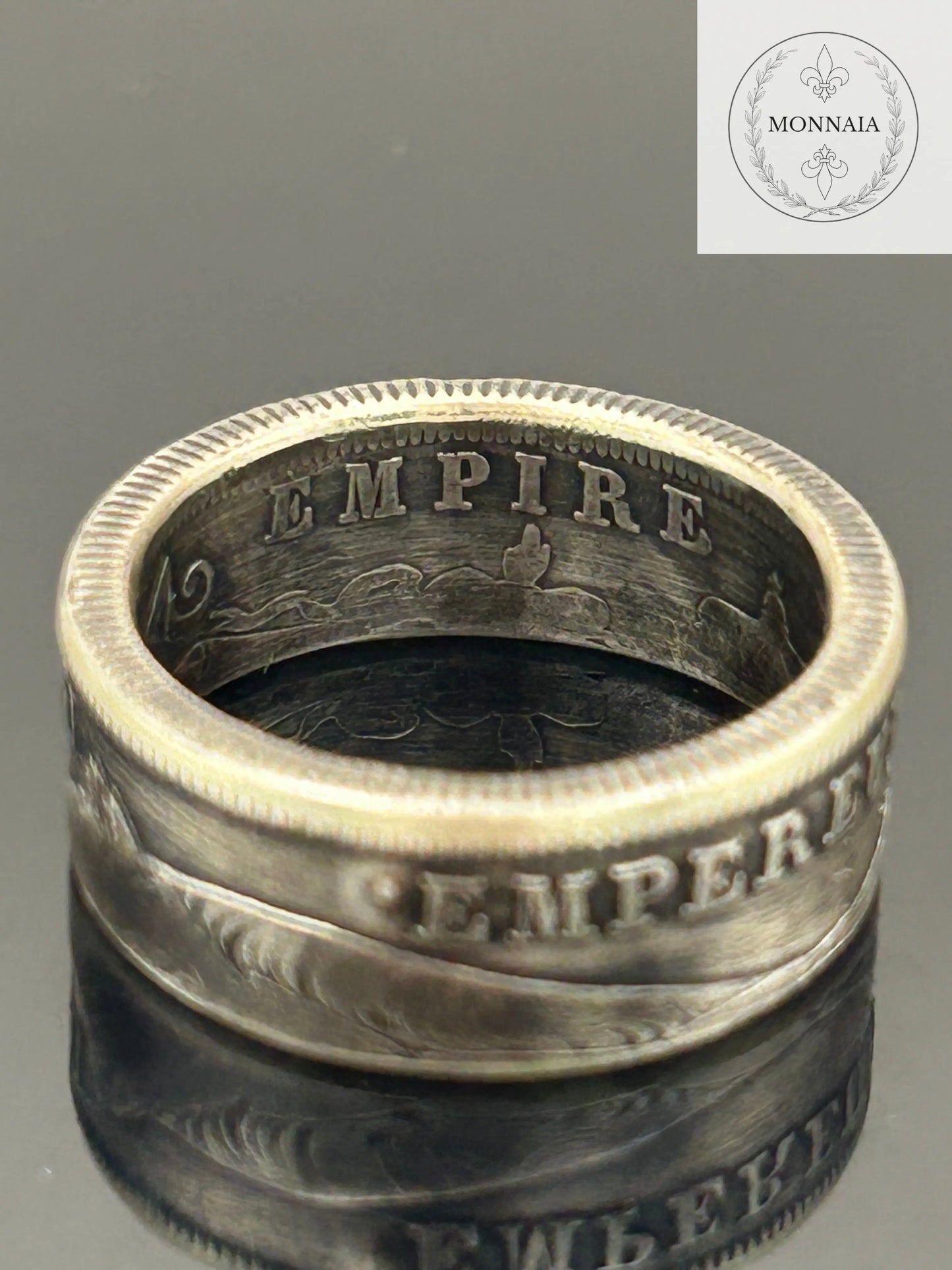 Bague pièce de monnaie 2 francs Napoléon III en argent massif MONNAIA