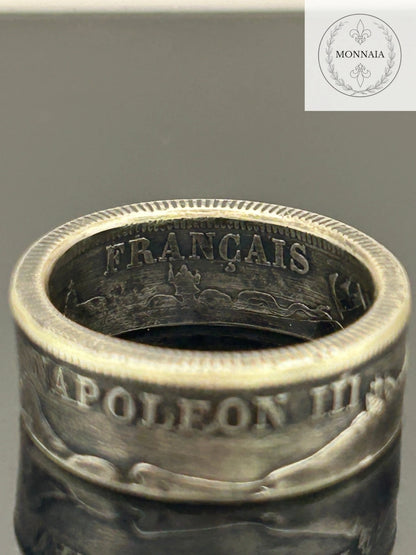 Bague pièce de monnaie 2 francs Napoléon III en argent massif MONNAIA