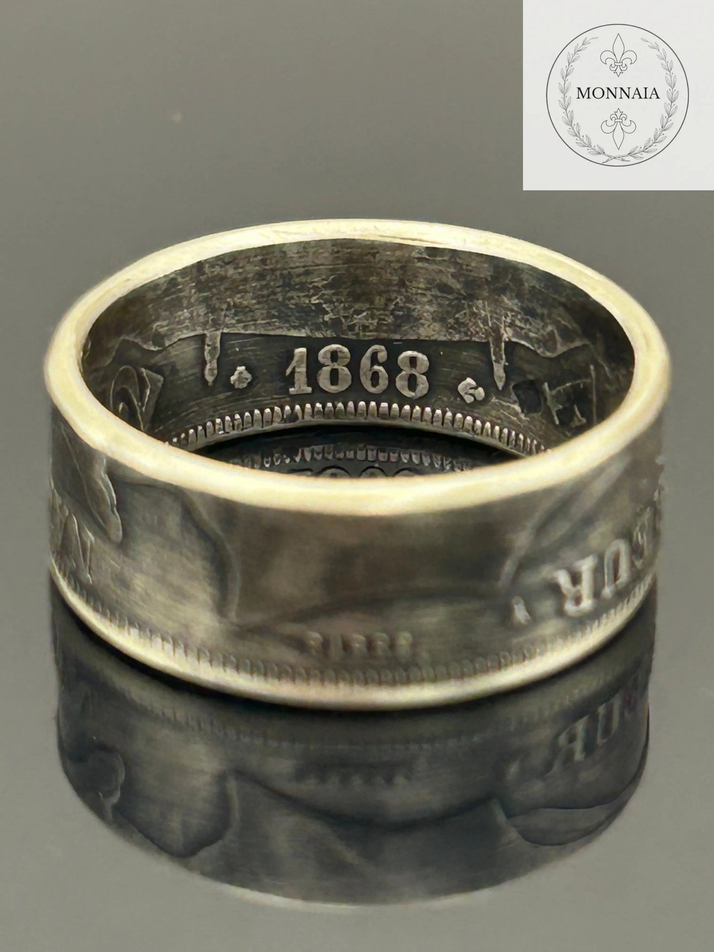 Bague pièce de monnaie 2 francs Napoléon III en argent massif MONNAIA
