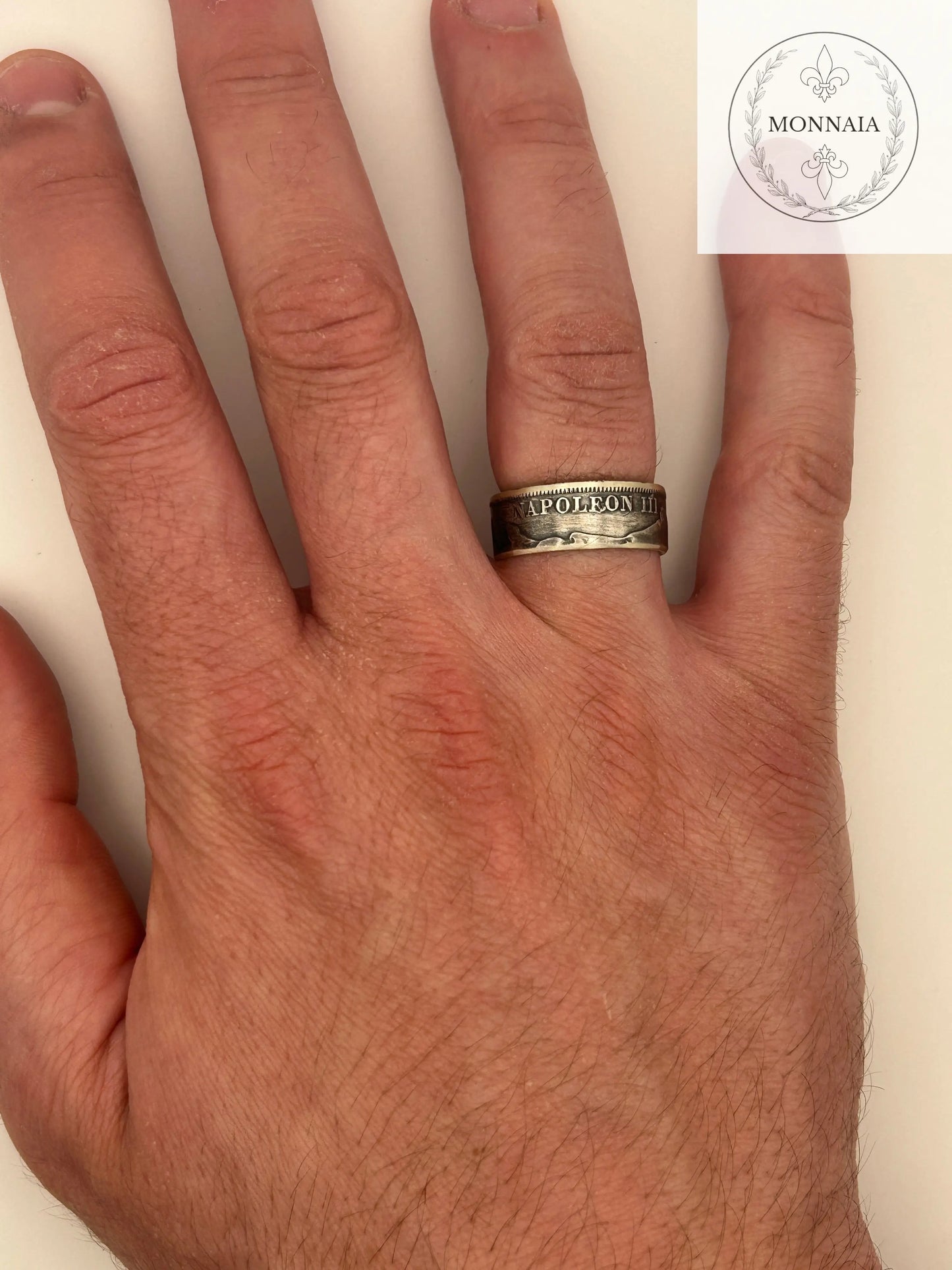 Bague pièce de monnaie 2 francs Napoléon III en argent massif MONNAIA