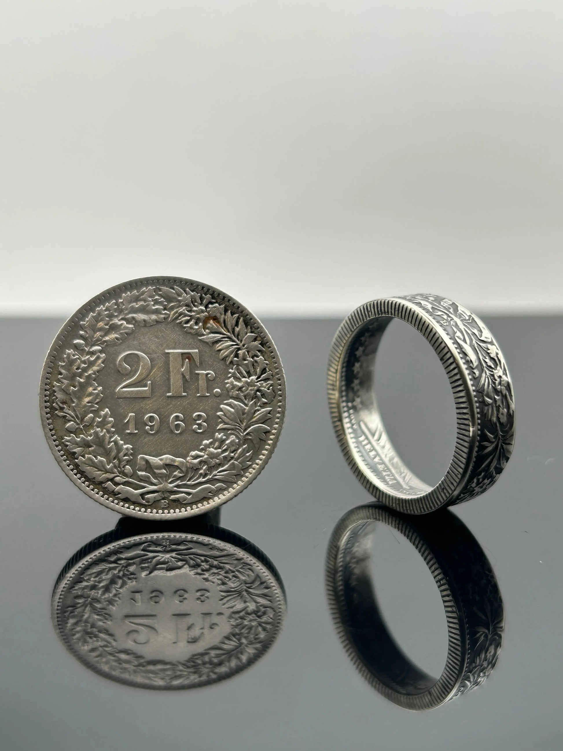 Bague pièce de monnaie 2 francs SUISSE en argent massif MONNAIA