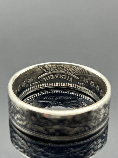 Bague pièce de monnaie 2 francs SUISSE en argent massif MONNAIA