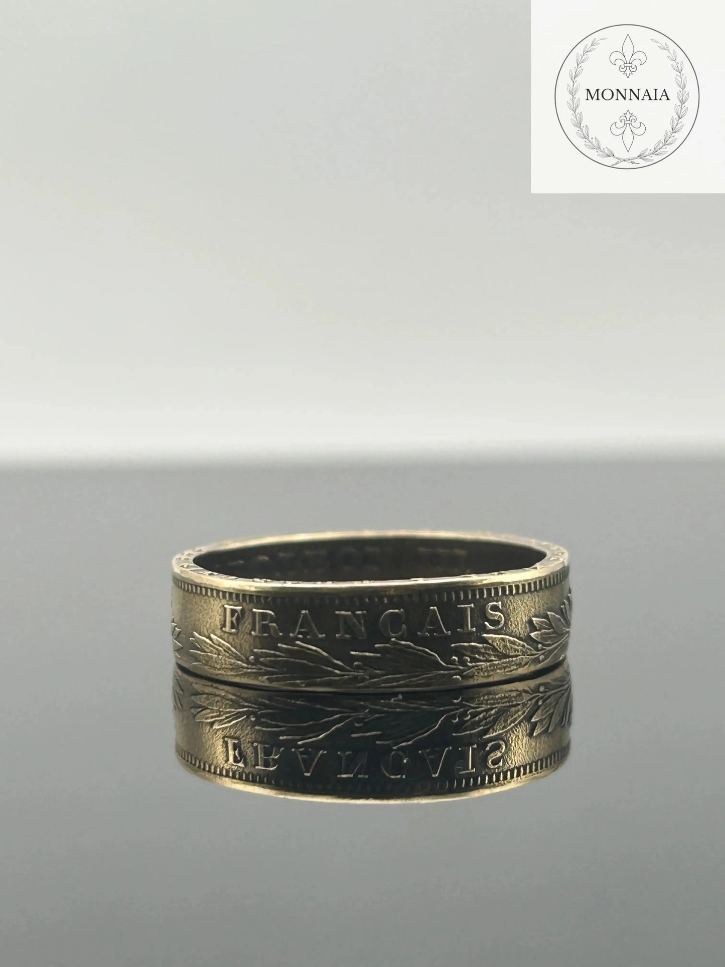 Bague pièce de monnaie 20 Francs Napoléon III en or massif façonnée à la main à partir d’une pièce française authentique