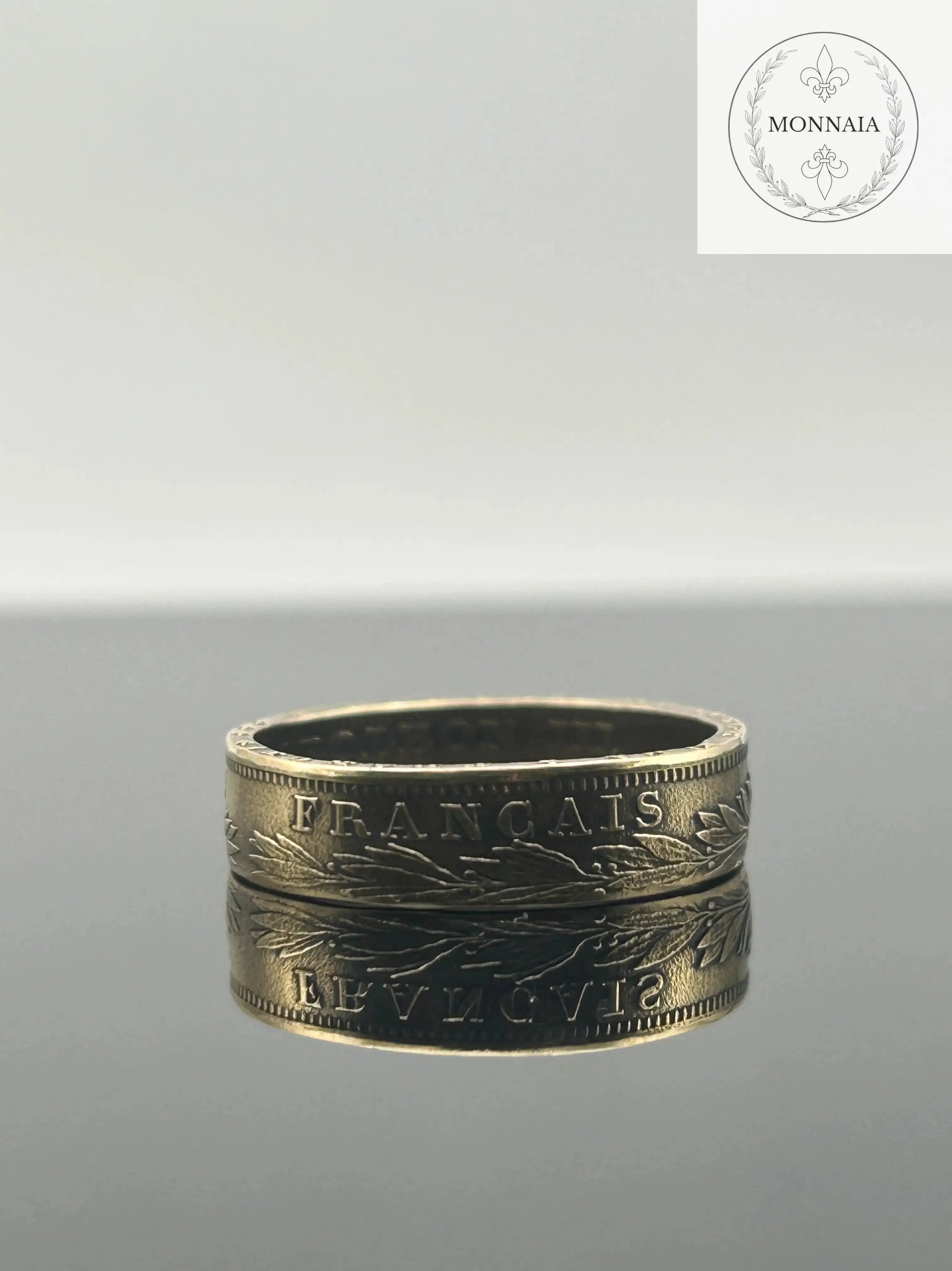 Bague pièce de monnaie 20 Francs Napoléon III en or massif façonnée à la main à partir d’une pièce française authentique