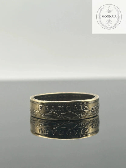 Bague pièce de monnaie 20 Francs Napoléon III en or massif façonnée à la main à partir d’une pièce française authentique