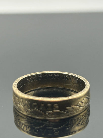 Bague pièce de monnaie 20 Francs Napoléon III en or massif