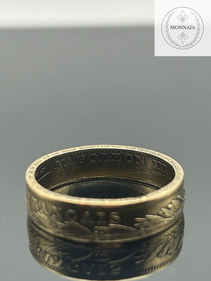 Bague pièce de monnaie 20 Francs Napoléon III en or massif façonnée à la main à partir d’une pièce française authentique