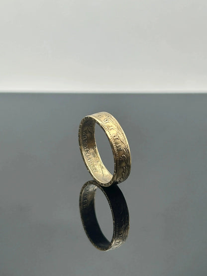 Bague pièce de monnaie 20 Francs Napoléon III en or massif façonnée à la main à partir d’une pièce française authentique
