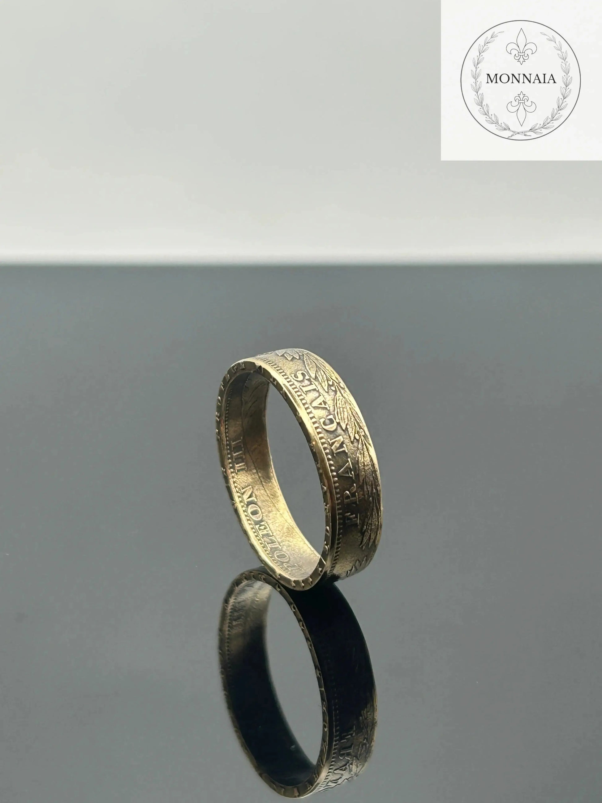 Bague pièce de monnaie 20 Francs Napoléon III en or massif façonnée à la main à partir d’une pièce française authentique