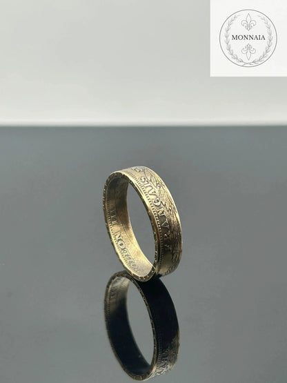 Bague pièce de monnaie 20 Francs Napoléon III en or massif façonnée à la main à partir d’une pièce française authentique