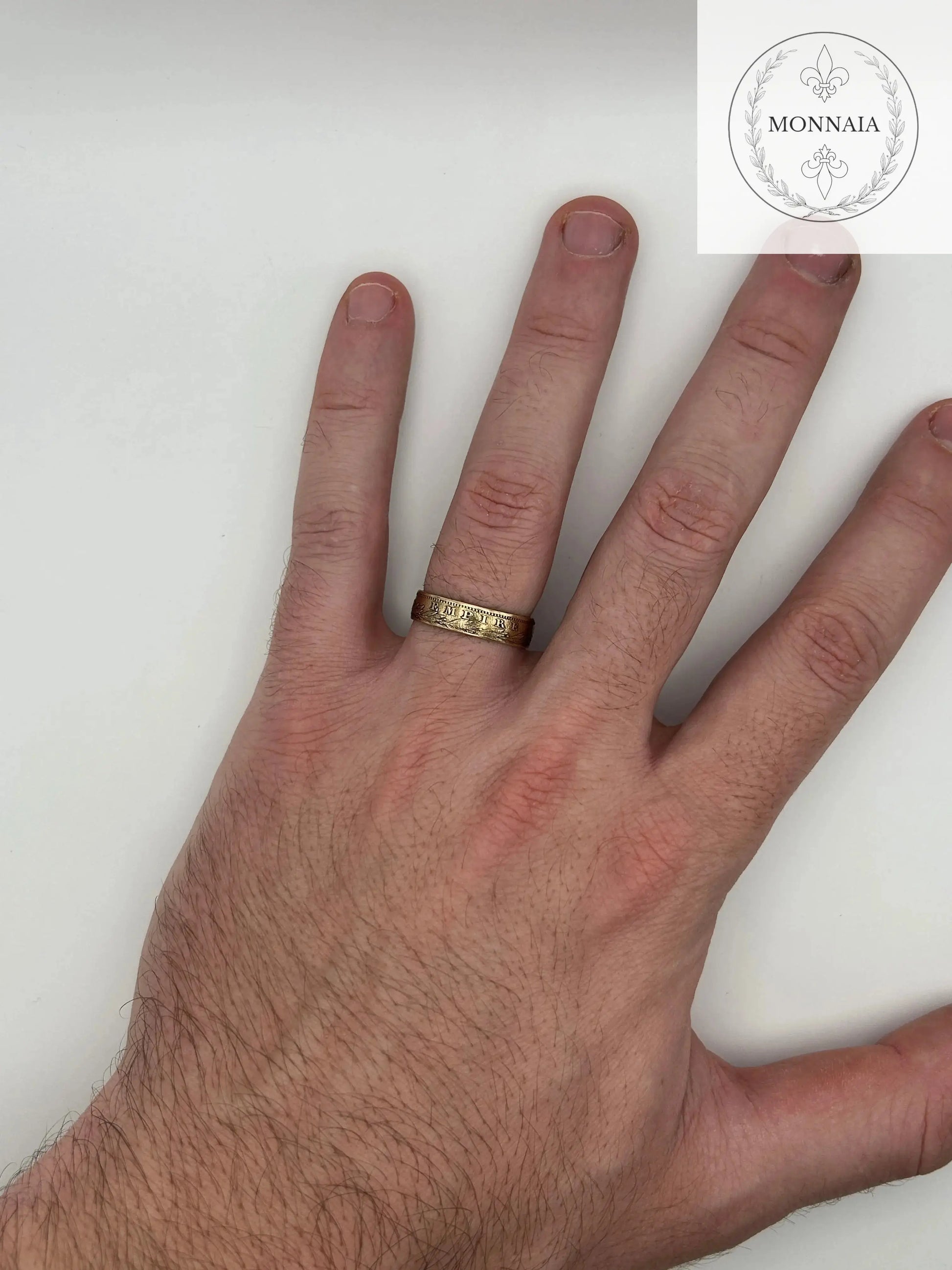 Bague pièce de monnaie 20 Francs Napoléon III en or massif façonnée à la main à partir d’une pièce française authentique
