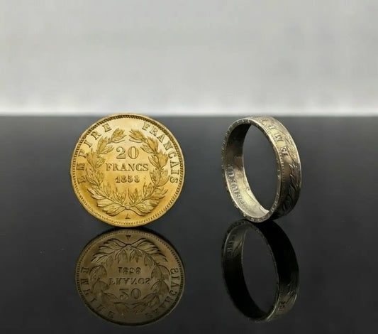 Bague pièce de monnaie 20 Francs Napoléon III en or massif MONNAIA