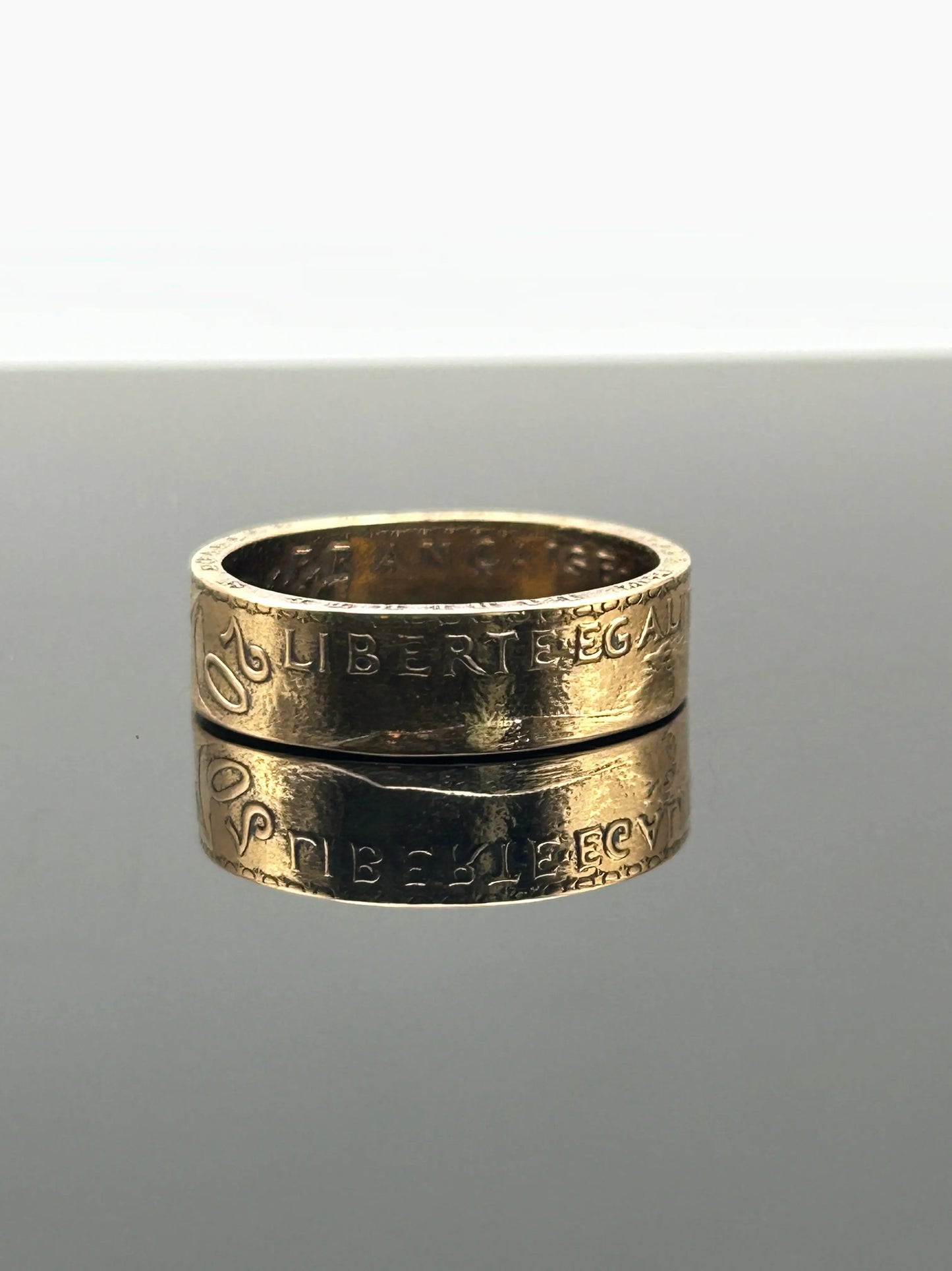 Bague pièce de monnaie 20 francs Coq Dieu protège la France en or massif MONNAIA