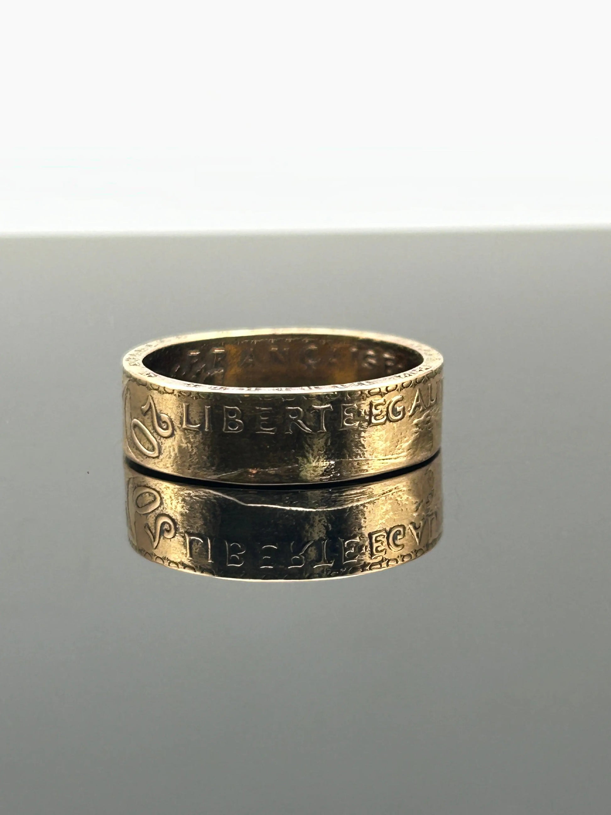 Bague pièce de monnaie 20 francs Coq Dieu protège la France en or massif MONNAIA