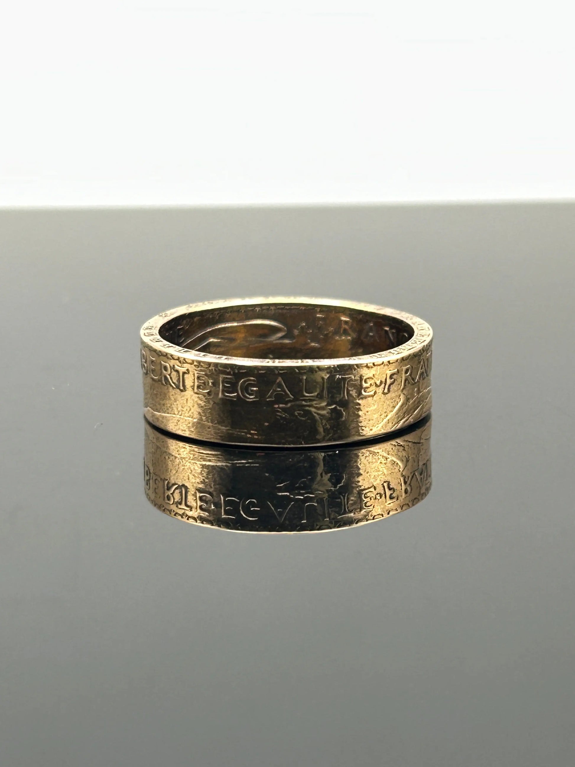 Bague pièce de monnaie 20 francs Coq Dieu protège la France en or massif MONNAIA