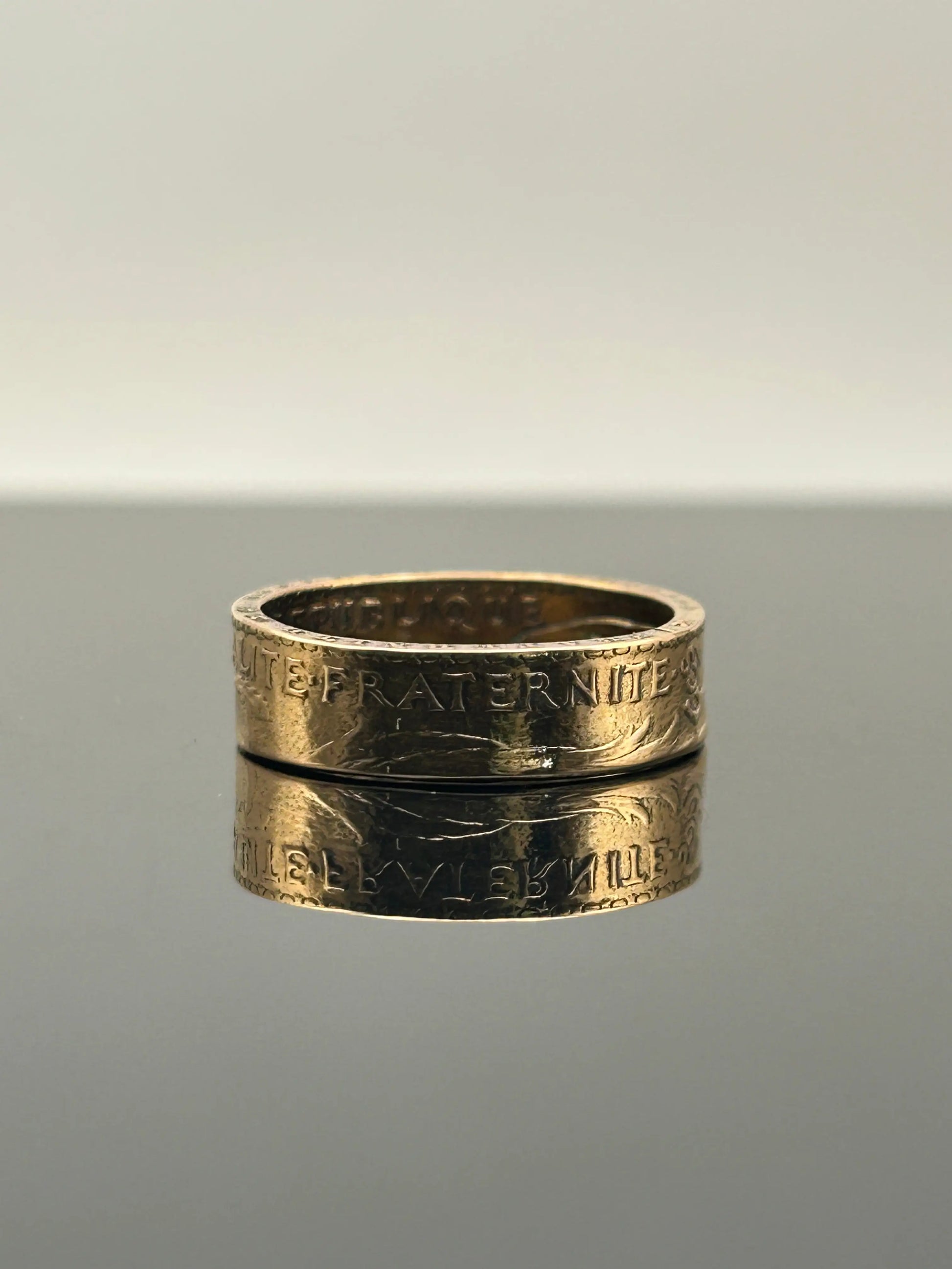 Bague pièce de monnaie 20 francs Coq Dieu protège la France en or massif MONNAIA