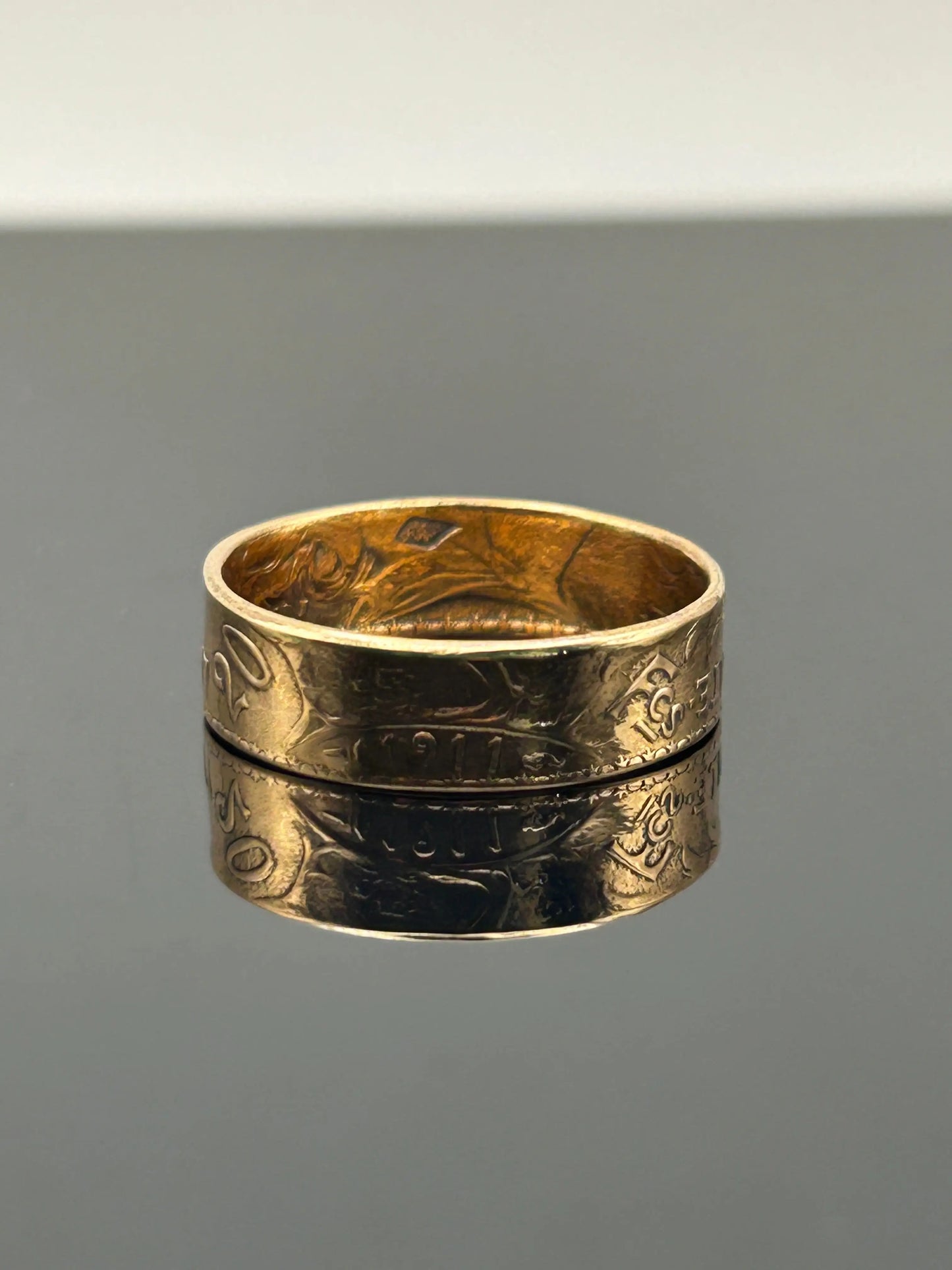 Bague pièce de monnaie 20 francs Coq Dieu protège la France en or massif MONNAIA