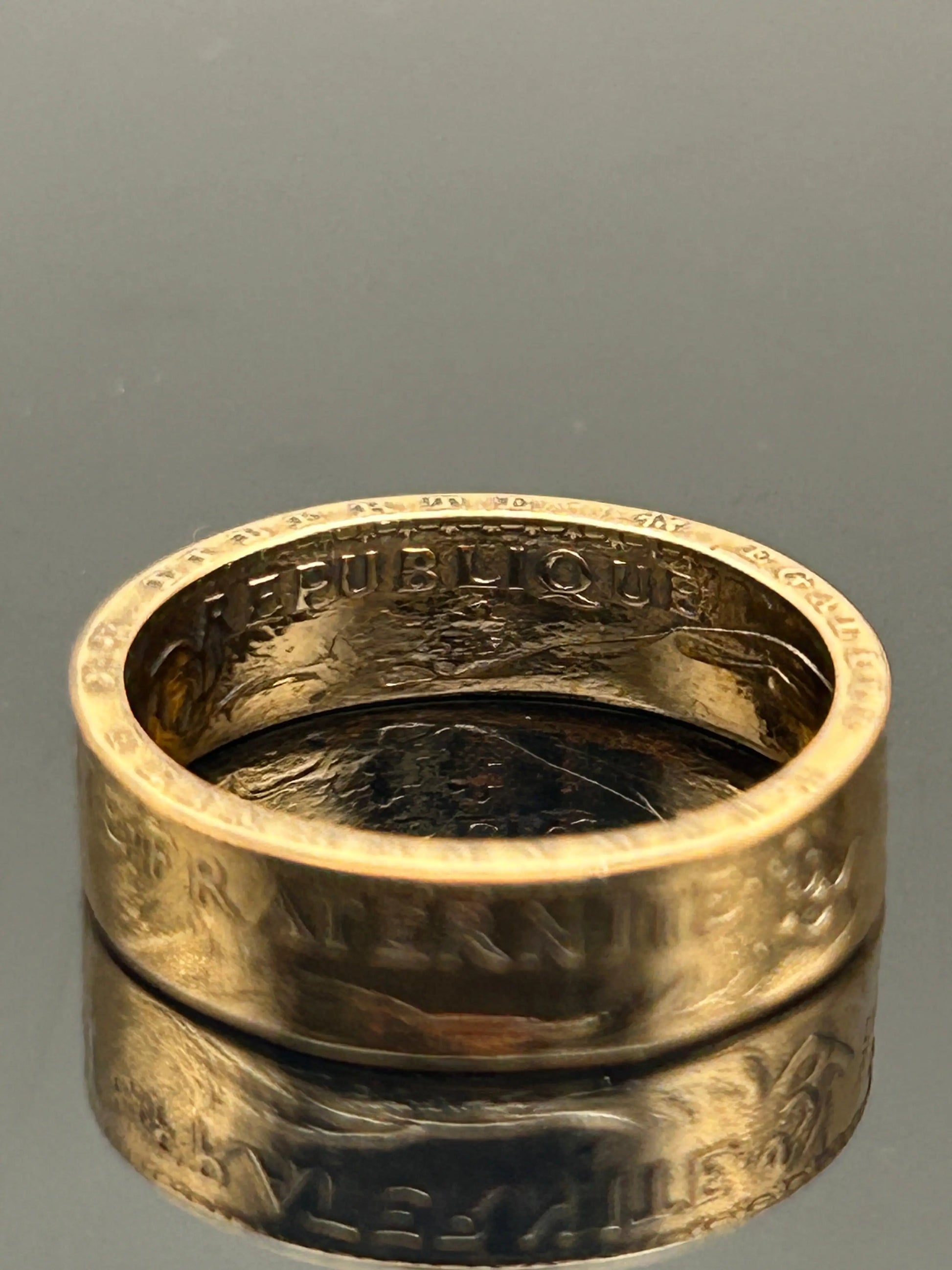 Bague pièce de monnaie 20 francs Coq Dieu protège la France en or massif MONNAIA
