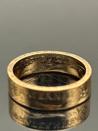 Bague pièce de monnaie 20 francs Coq Dieu protège la France en or massif MONNAIA