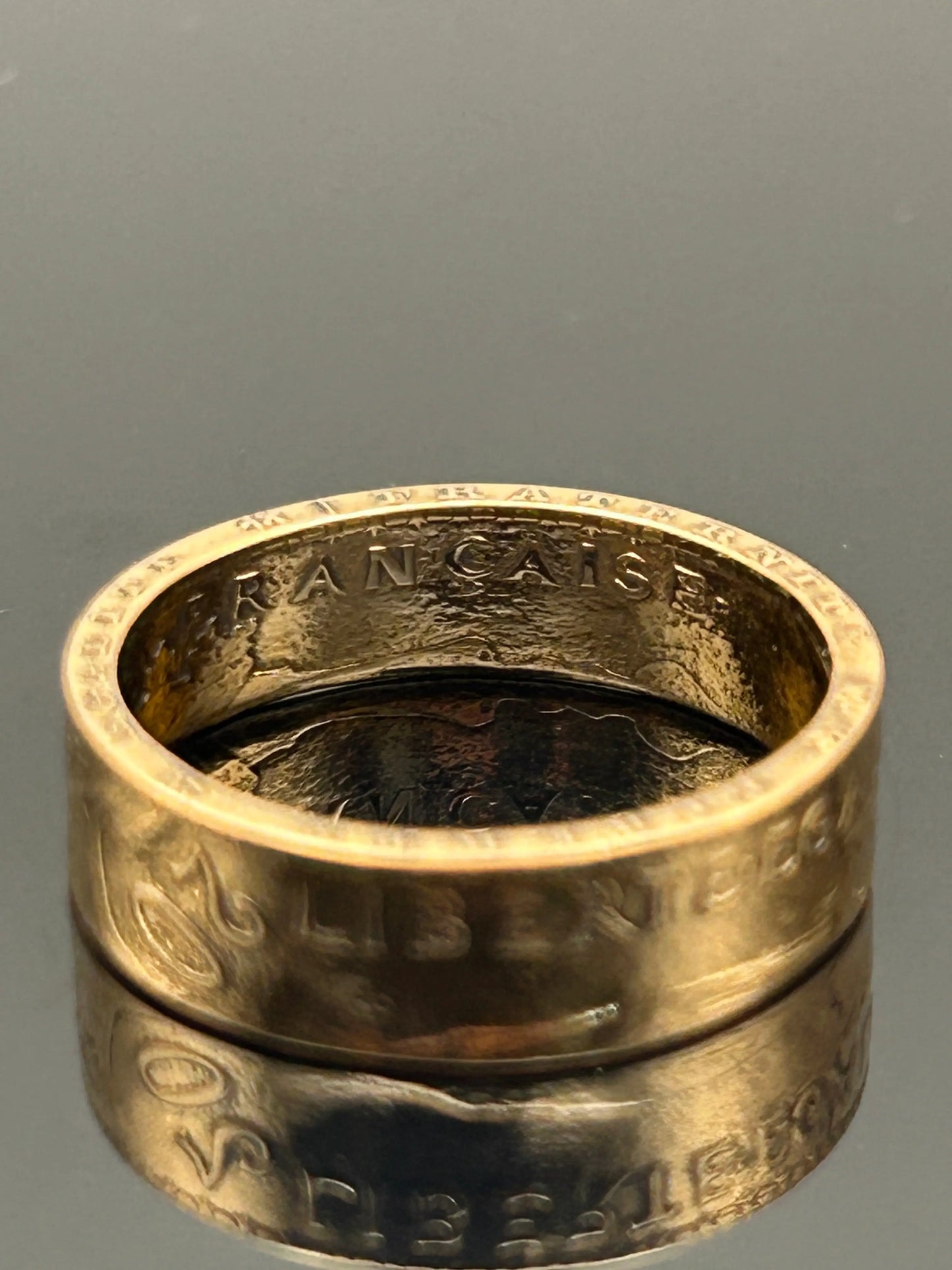 Bague pièce de monnaie 20 francs Coq Dieu protège la France en or massif MONNAIA