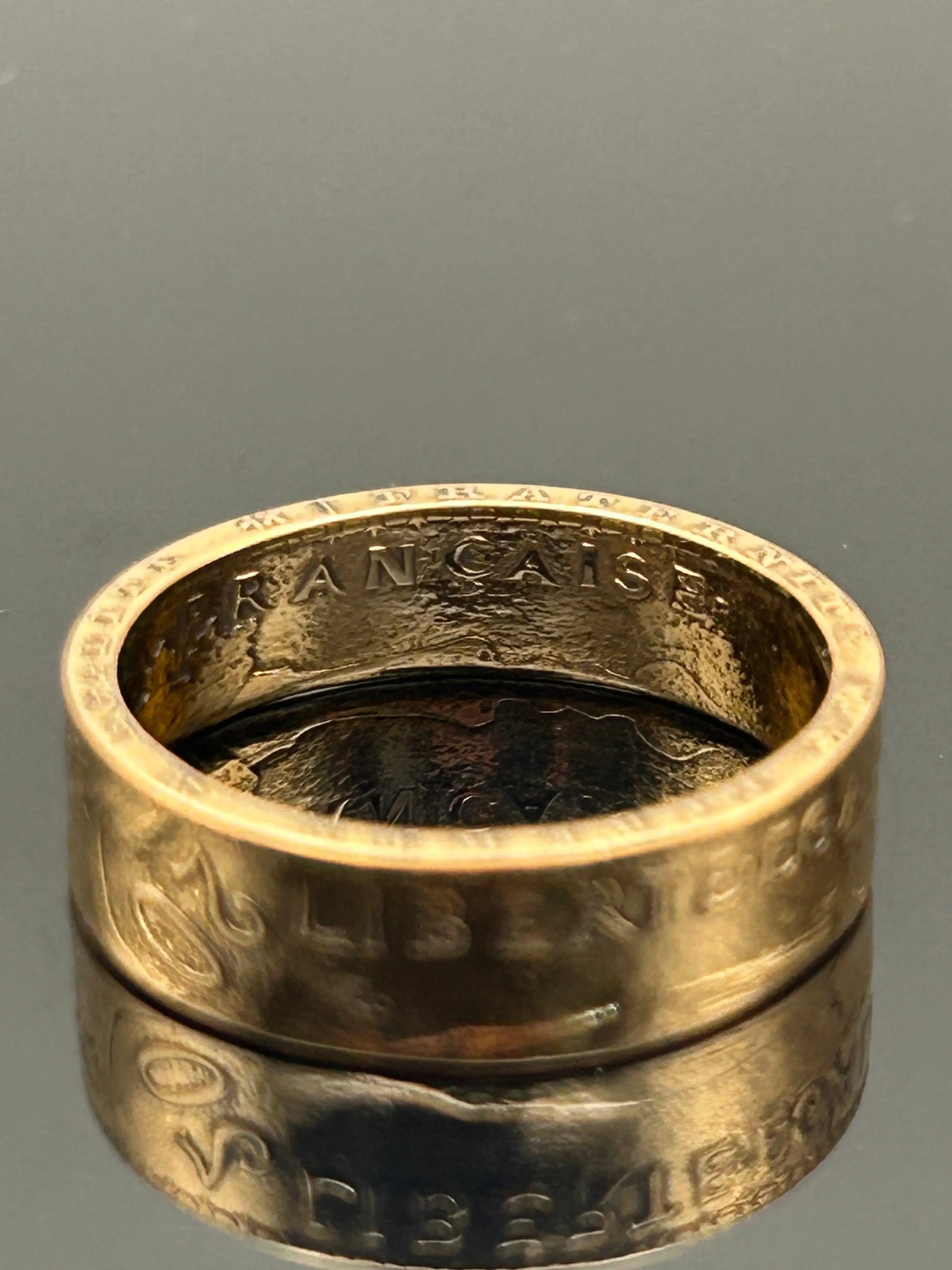 Bague pièce de monnaie 20 francs Coq Dieu protège la France en or massif MONNAIA