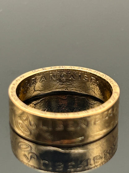 Bague pièce de monnaie 20 francs Coq Dieu protège la France en or massif MONNAIA