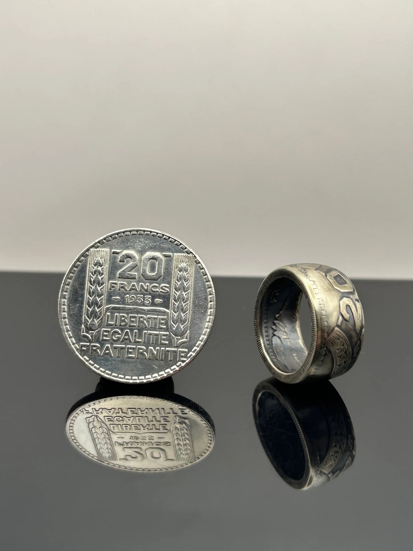 Bague pièce de monnaie 20 Francs Turin en argent massif Monnaia, bijou artisanal unique