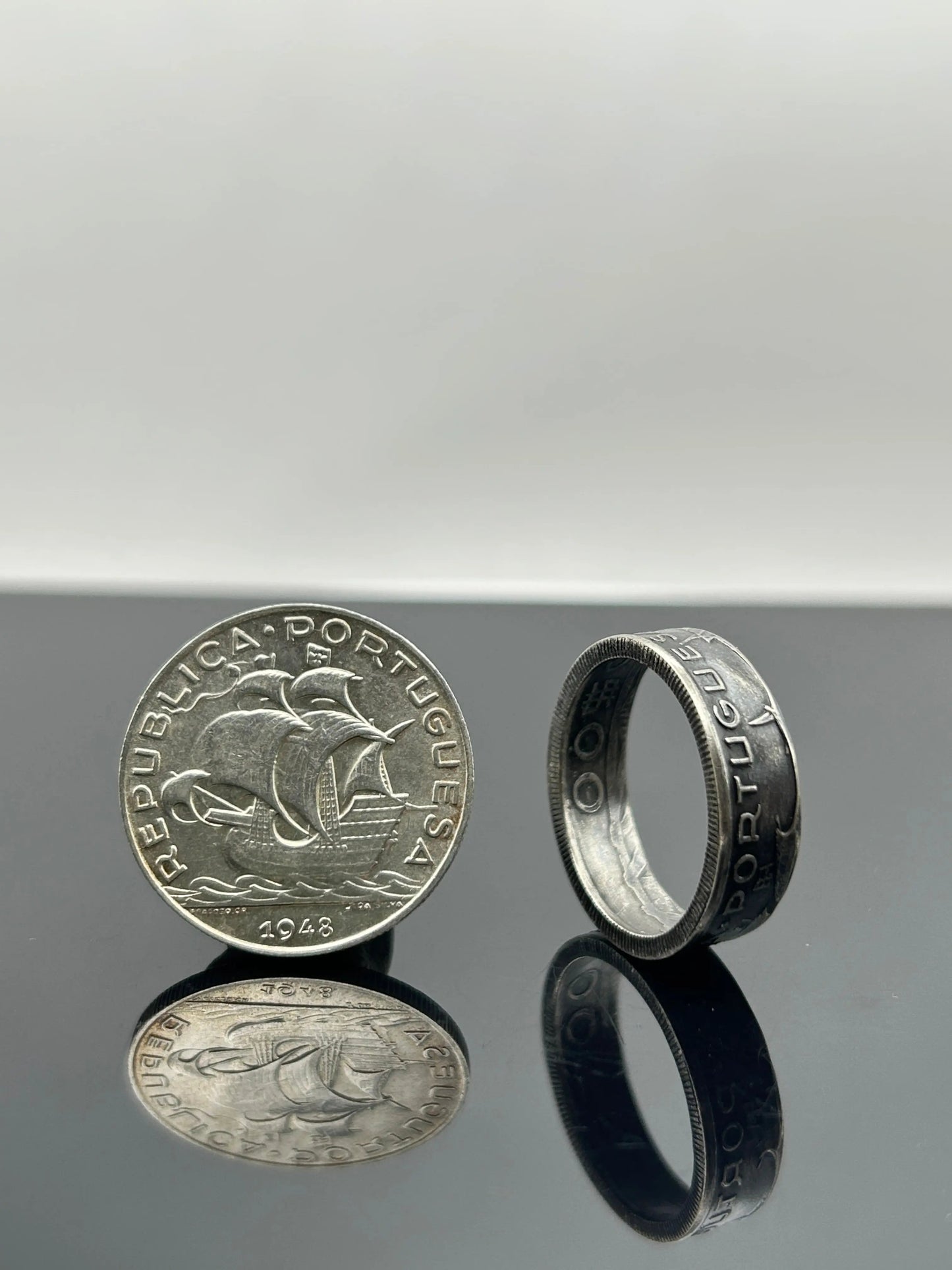 Bague pièce de monnaie 5 Escudos Portugais (alliage d’argent 650 %) MONNAIA