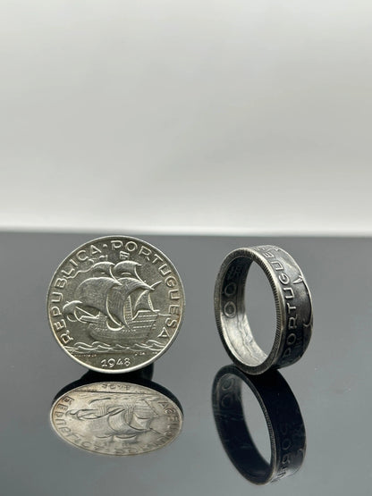 Bague pièce de monnaie 5 Escudos Portugais (alliage d’argent 650 %) MONNAIA