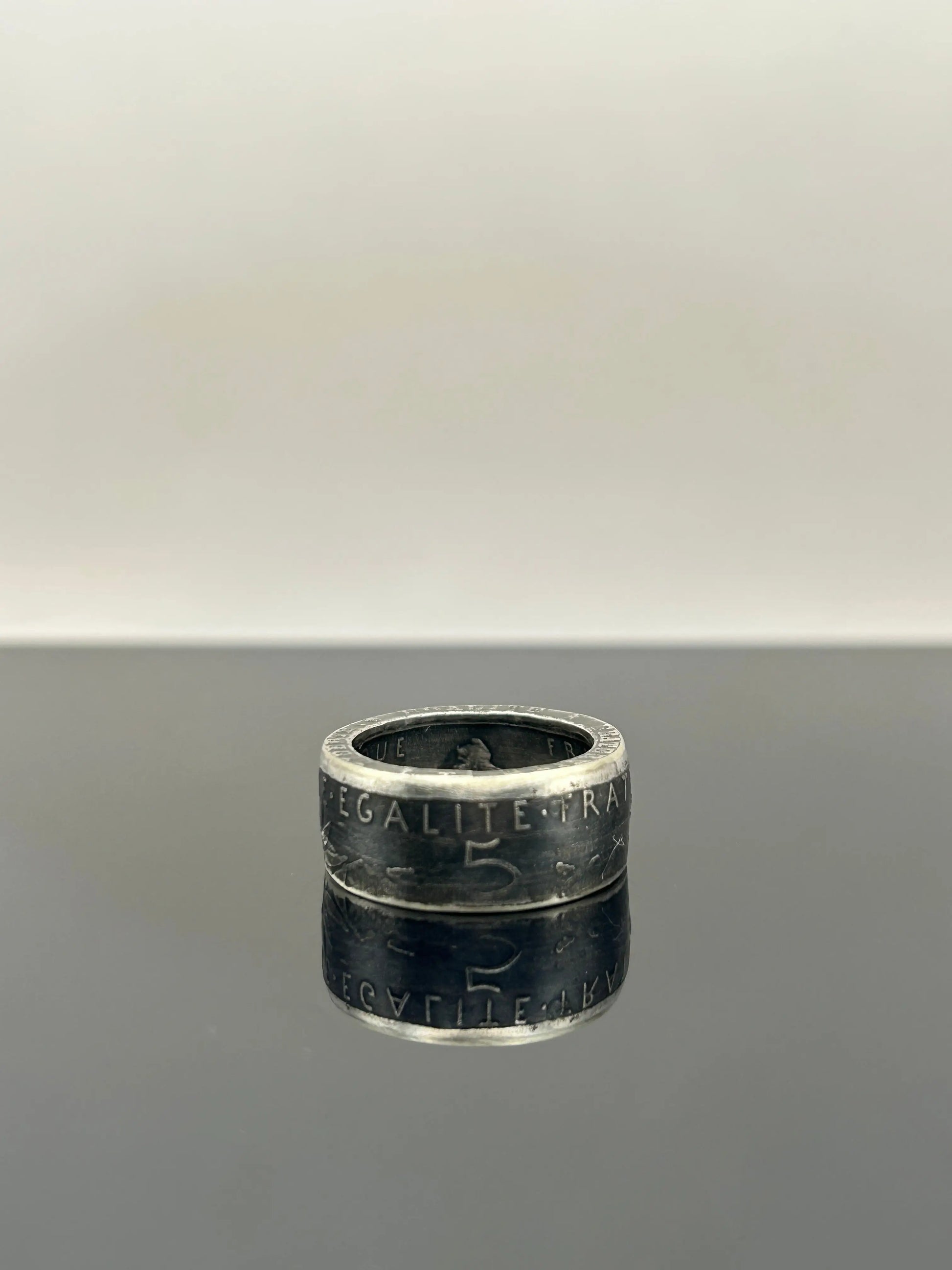 Bague pièce de monnaie 5 francs semeuse en argent massif Monnaia, bijou artisanal unique