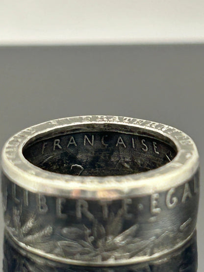 Bague pièce de monnaie 5 francs semeuse en argent massif Monnaia, bijou artisanal unique