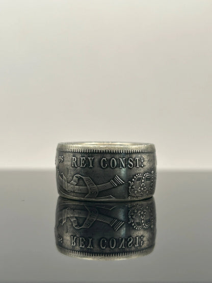 Bague pièce de monnaie 5 Pesetas en argent massif MONNAIA