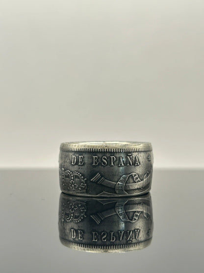 Bague pièce de monnaie 5 Pesetas en argent massif MONNAIA