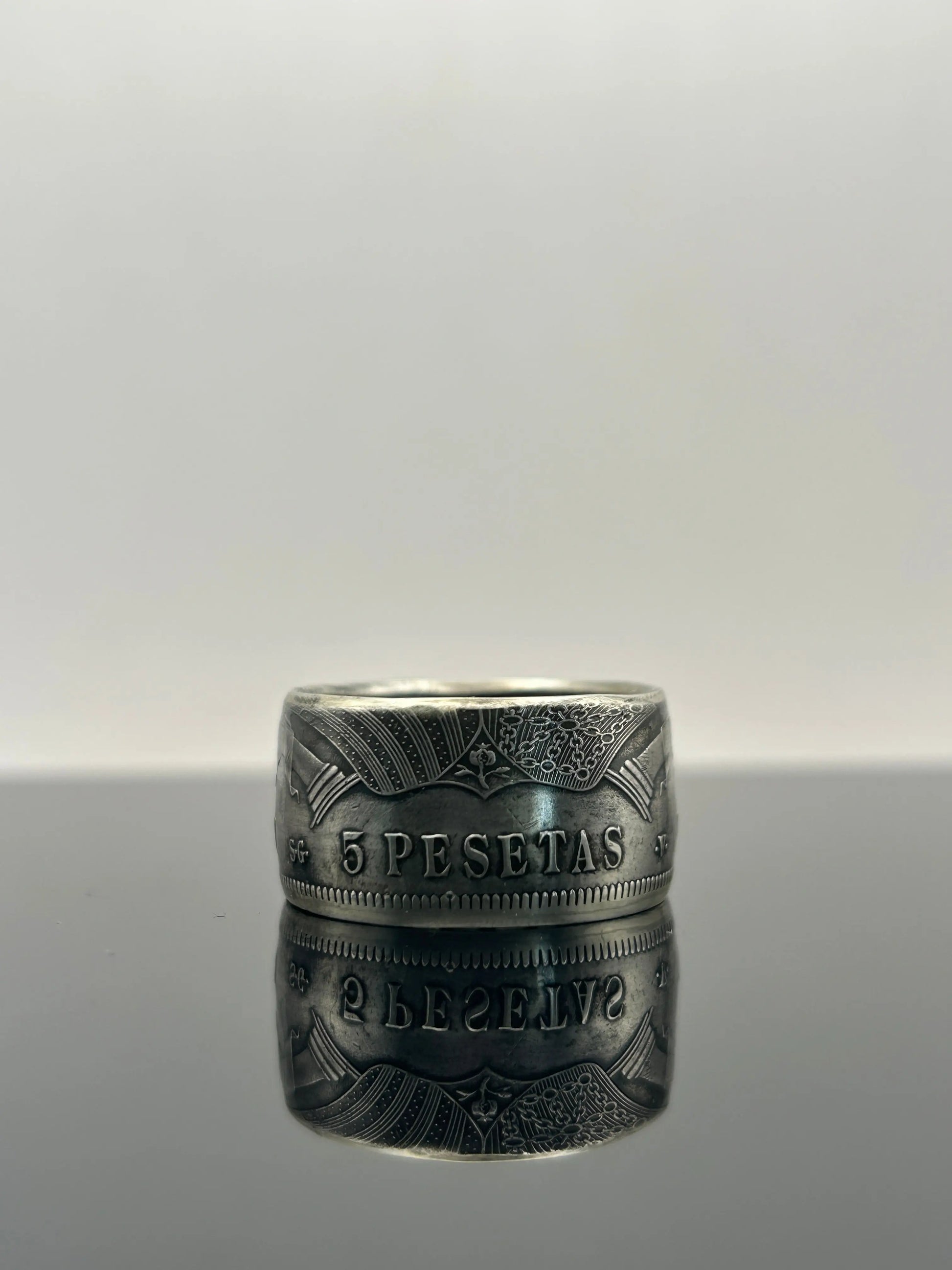 Bague pièce de monnaie 5 Pesetas en argent massif MONNAIA