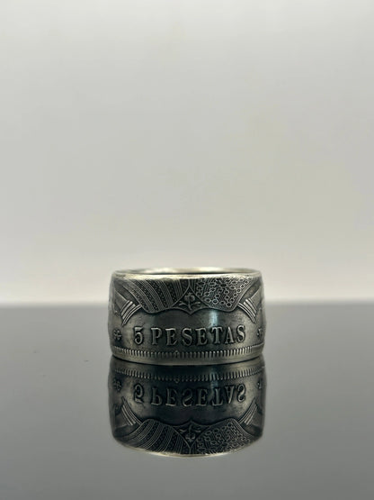 Bague pièce de monnaie 5 Pesetas en argent massif MONNAIA