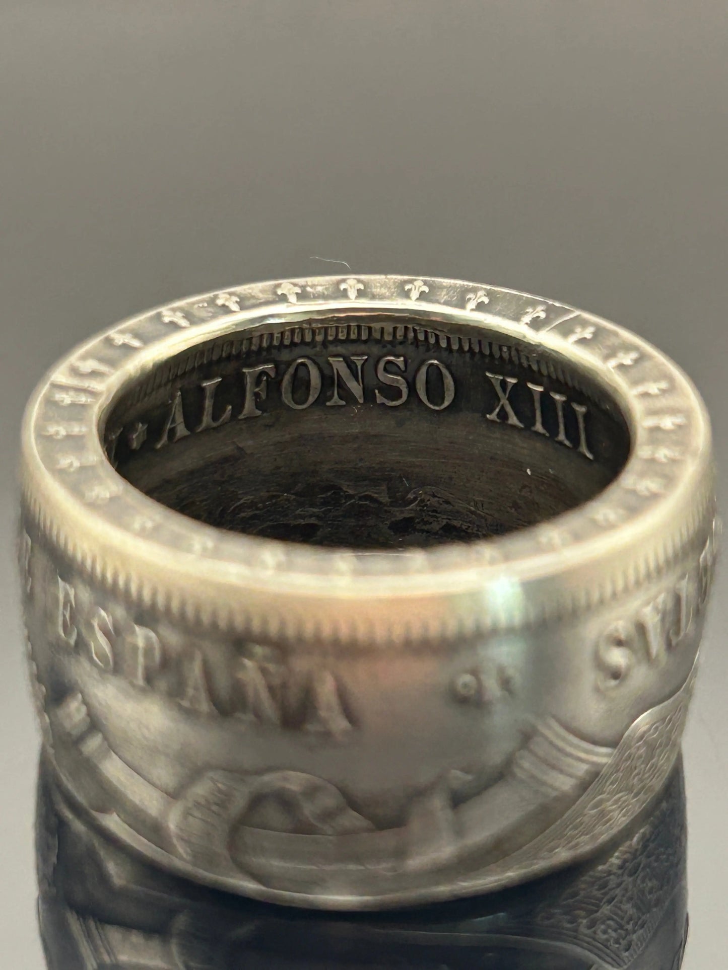 Bague pièce de monnaie 5 Pesetas en argent massif MONNAIA