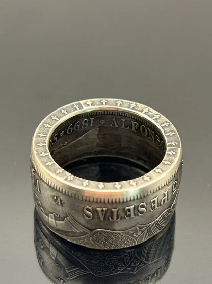 Bague pièce de monnaie 5 Pesetas en argent massif MONNAIA
