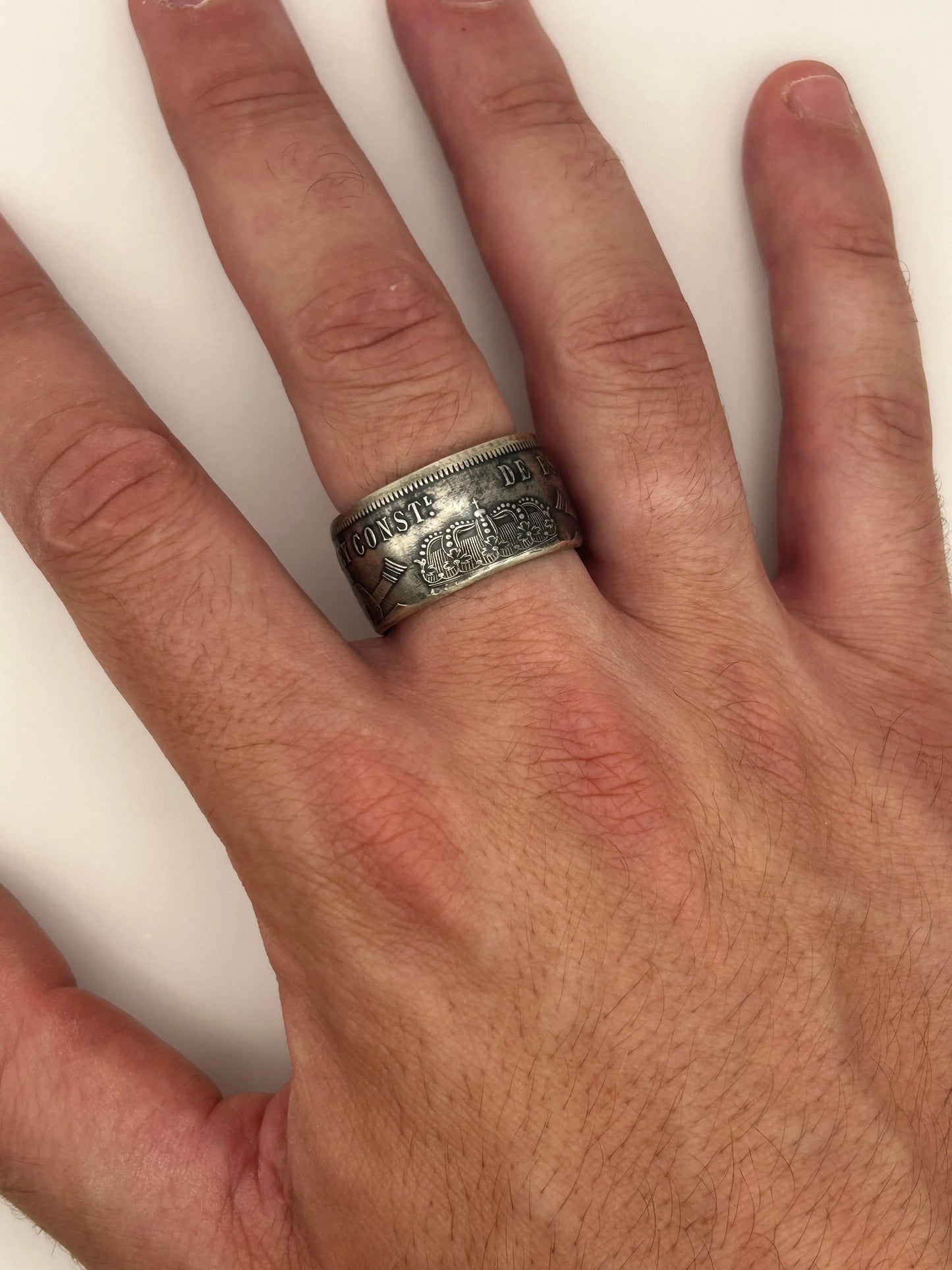 Bague pièce de monnaie 5 Pesetas en argent massif MONNAIA
