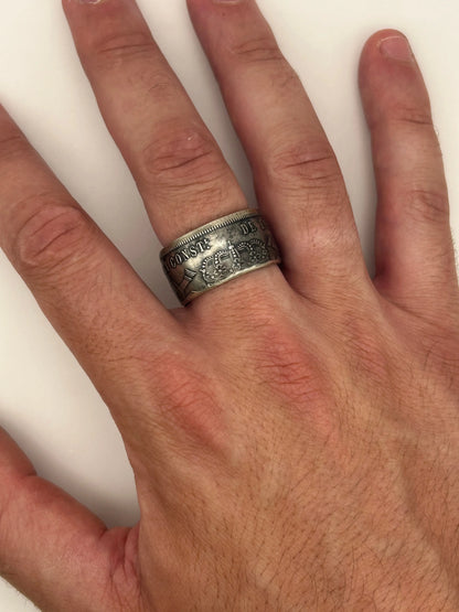 Bague pièce de monnaie 5 Pesetas en argent massif MONNAIA
