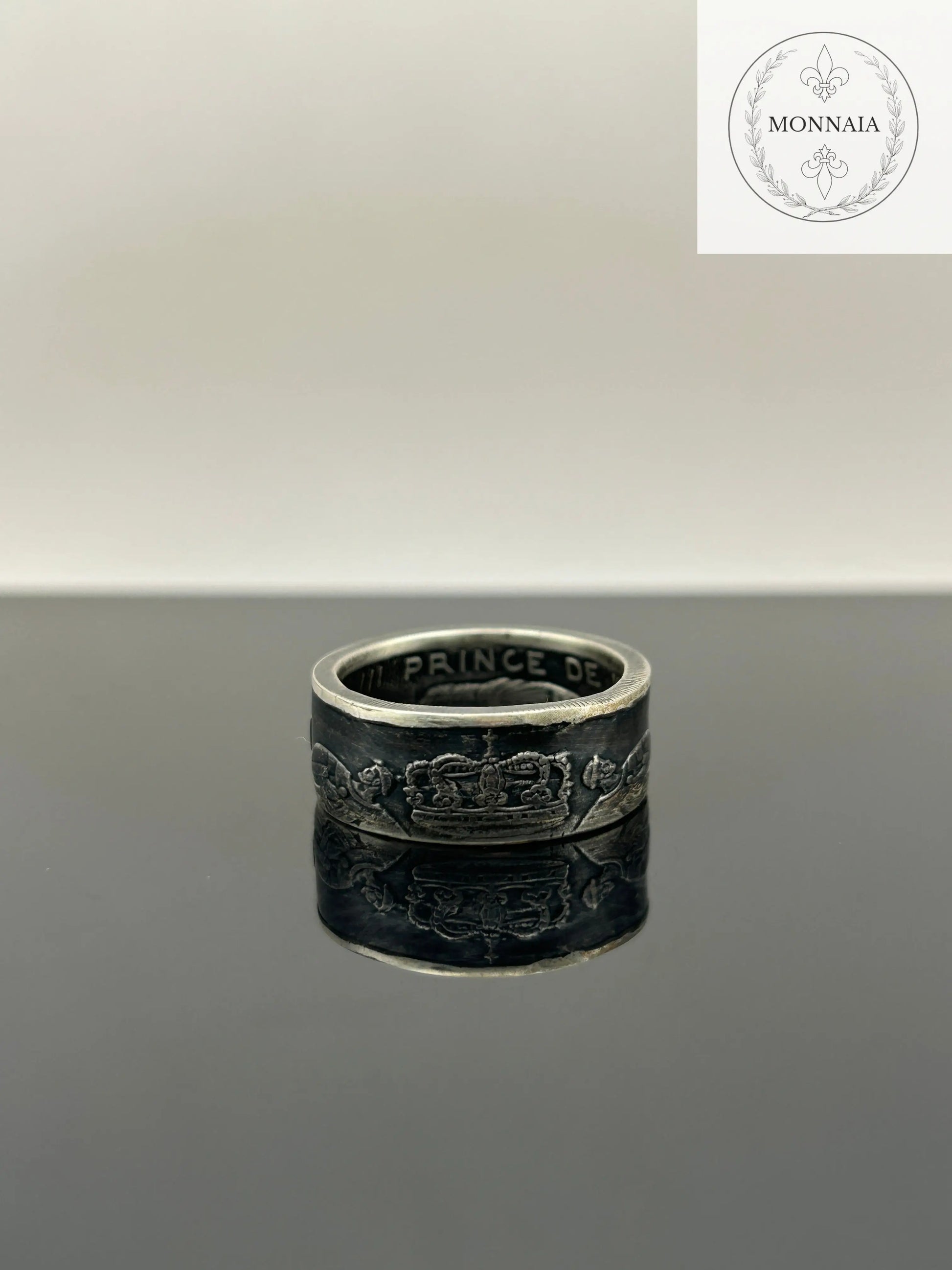 Bague pièce de monnaie 5 francs Monaco en argent massif Monnaia, bijou artisanal unique