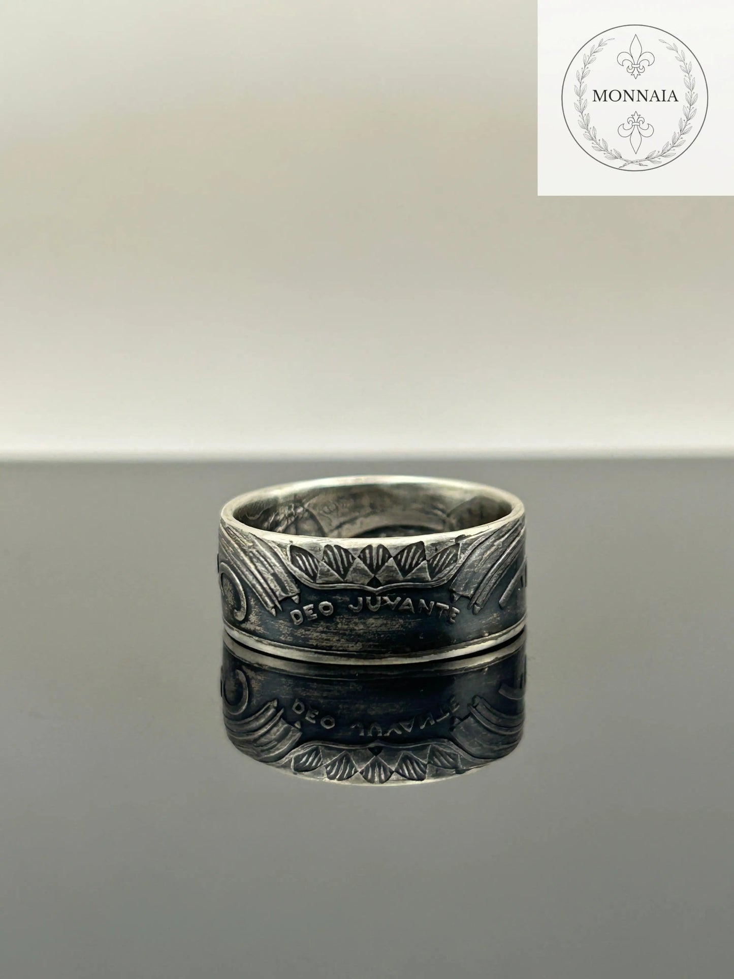 Bague pièce de monnaie 5 francs Monaco en argent massif Monnaia, bijou artisanal unique