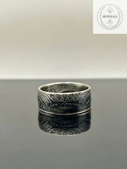 Bague pièce de monnaie 5 francs Monaco en argent massif Monnaia, bijou artisanal unique
