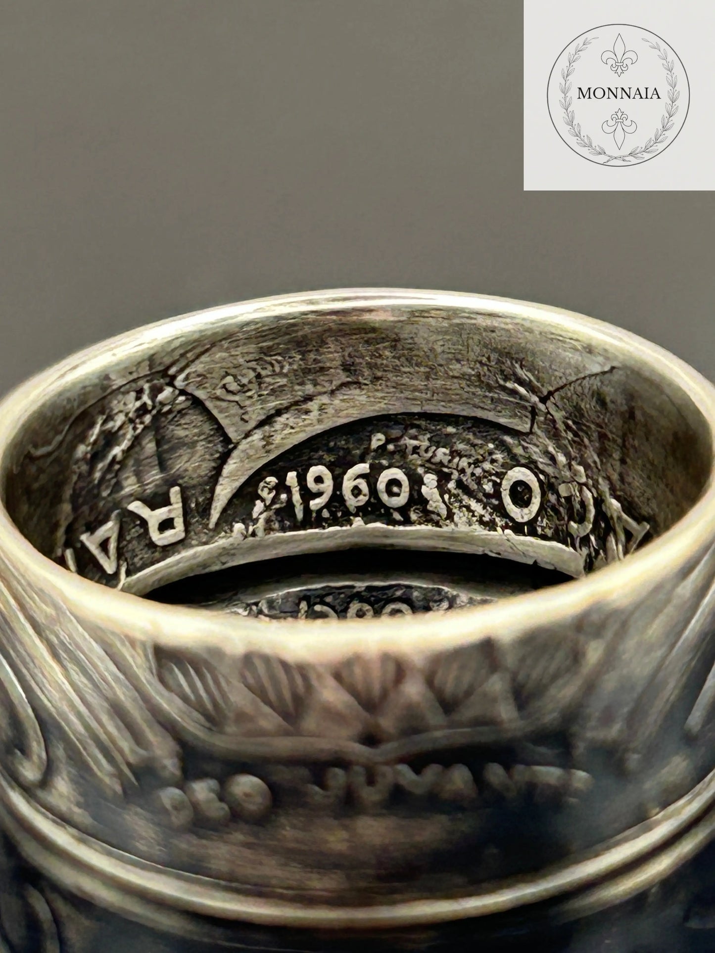 Bague pièce de monnaie 5 francs Monaco en argent massif Monnaia, bijou artisanal unique